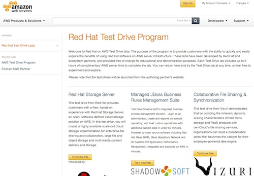 Red Hat Test Drives sur Amazon Web Services